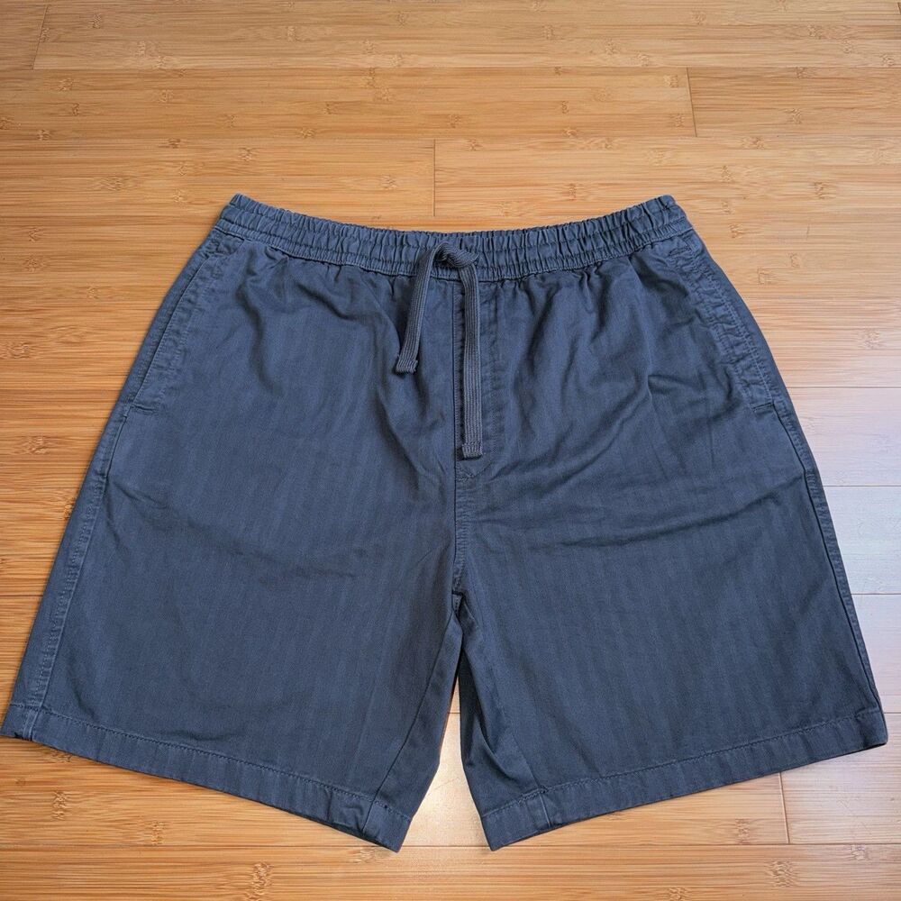 The Stronghold Mens XL Loose Blue Herringbone Shorts Twill Drawstring 8” LA
